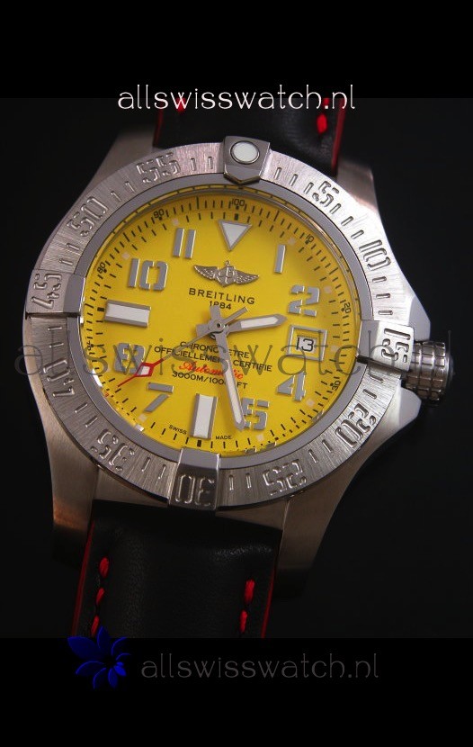 IMG_9081 Breitling Avenger II Seawolf Black Leather Strap 45MM - 1:1 Mirror Replica 4