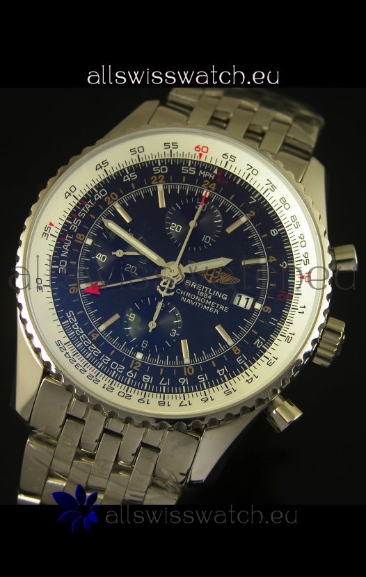 IMG_9081 Breitling Navitimer World GMT - 1:1 Mirror Ultimate Edition Black Dial Replica 4
