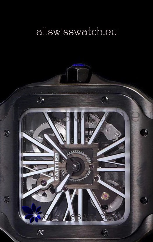IMG_9081 Cartier Santos DUMONT Skeleton in Black DLC Coated Casing Movement Replica 4