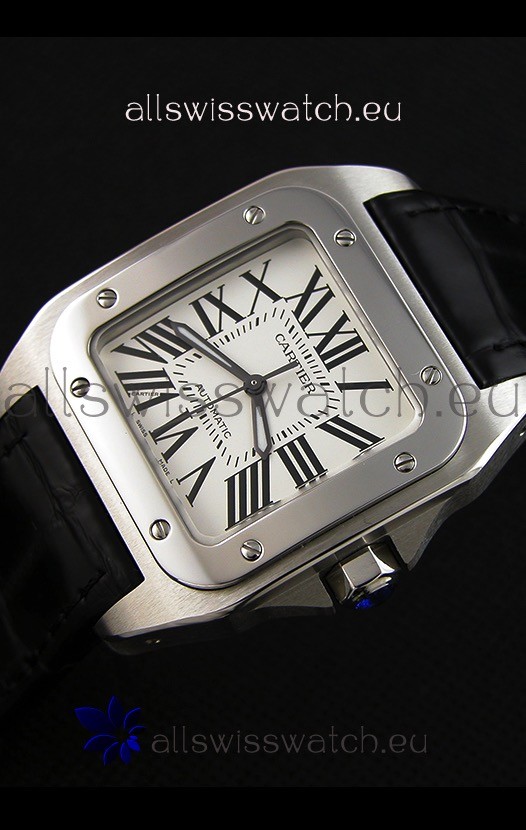IMG_9081 Cartier Santos De Cartier 1:1 Mirror Black Strap 33MM Ladies Replica 4