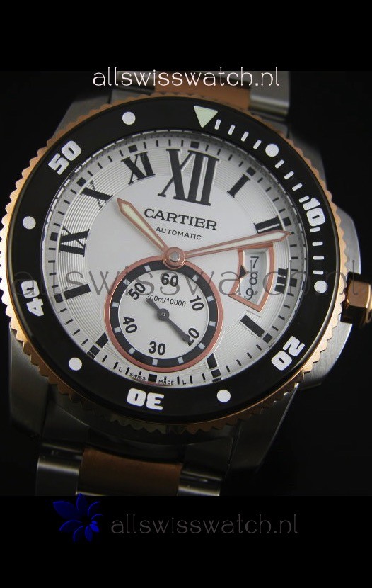 IMG_9081 Calibre De Cartier 42MM Black Dial Two Tone Case White Dial - 1:1 Mirror Replica 4