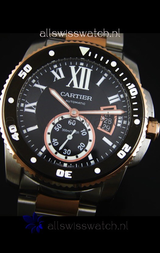 IMG_9081 Calibre De Cartier 42MM Black Dial Two Tone Case - 1:1 Mirror Replica 4
