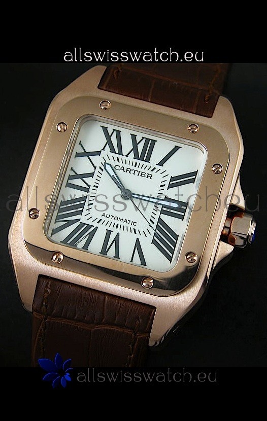 IMG_9081 Cartier Santos 100 1:1 Mirror Rose Gold 42MM Replica 4