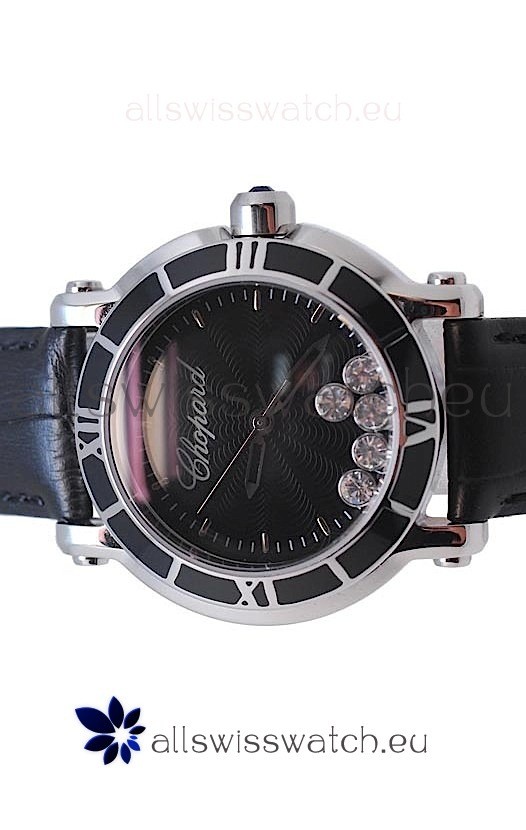 IMG_9081 Chopard Happy Sport Star Shaped Diamonds in Black Dial Replica 4