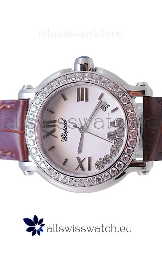 IMG_9081 Chopard Happy Sport Star Shaped Diamonds in Brown Strap Replica 4