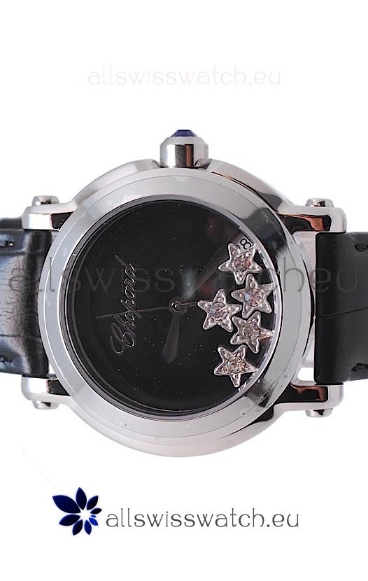 IMG_9081 Chopard Happy Sport Star Shaped Diamonds in Black Strap Replica 4