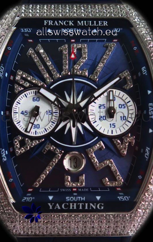 IMG_9081 Franck Muller Vanguard Chronograph 904L Steel Blue Dial with Diamonds Replica 4