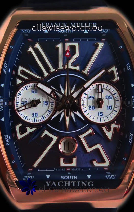 IMG_9081 Franck Muller Vanguard Chronograph 18K Pink Gold Blue Dial Replica 4