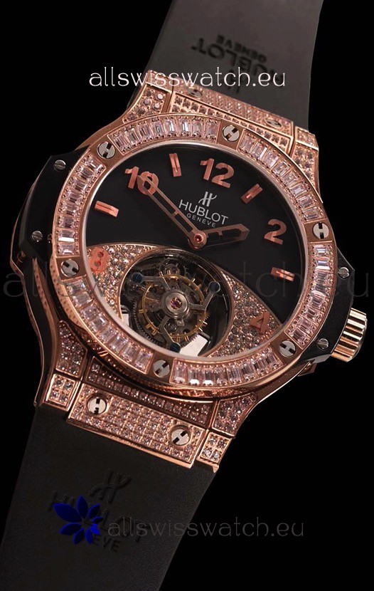 IMG_9081 Hublot Tourbillon Solo Bang Sapphires Pink Gold Replica 4