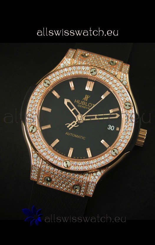 Hublot Classic Fusion 39MM Rose Gold Diamonds Case Replica 4