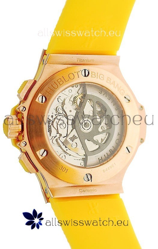 IMG_9081 Hublot Big Bang Swis Yellow Strap Black Dial Pink Gold Case Replica 4