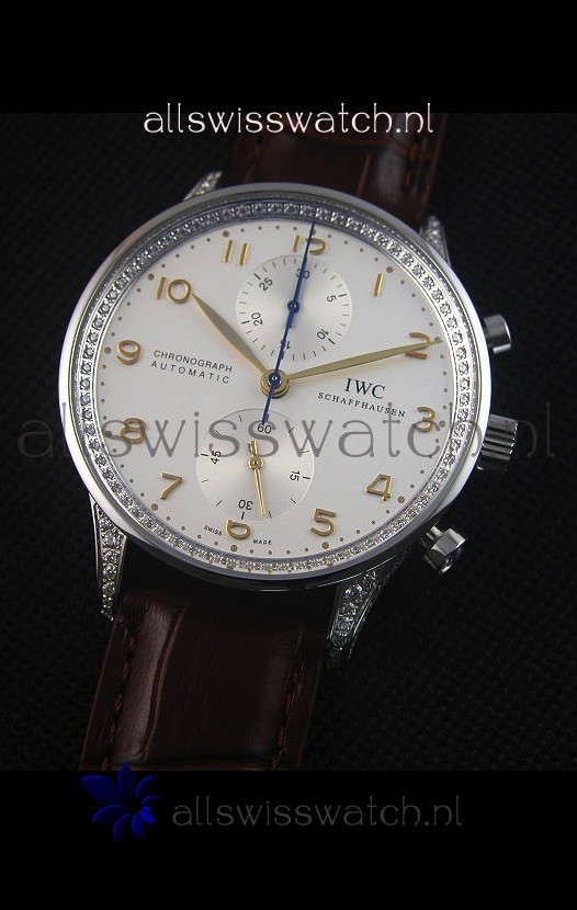 IMG_9081 IWC Portuguese Chronograph Stainless Steel with Diamonds 1:1 Mirror Replica 4