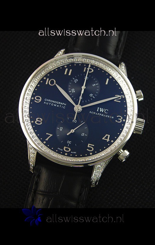 IMG_9081 IWC Portuguese Chronograph Black Dial/Strap with Diamonds 1:1 Mirror Replica 4