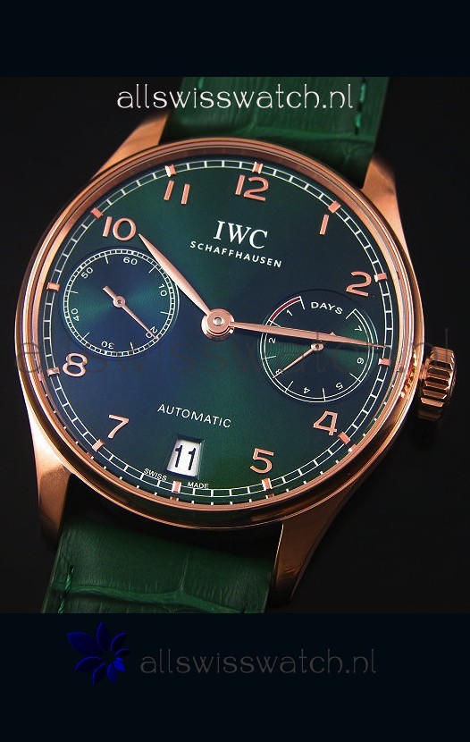 IMG_9081 IWC Portugieser 1:1 Mirror Green Dial Rose Gold Case Replica 4