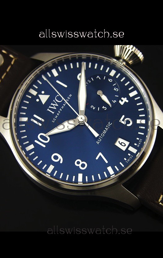 IMG_9081 IWC Big Pilot IW500901 - Functional Power Reserve Brown Strap Blue Dial 1:1 Mirror Replica 4