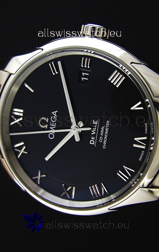 IMG_9081 Omega De-Ville Annual Calendar Steel Strap1:1 Mirror Edition in Black Dial Replica 4