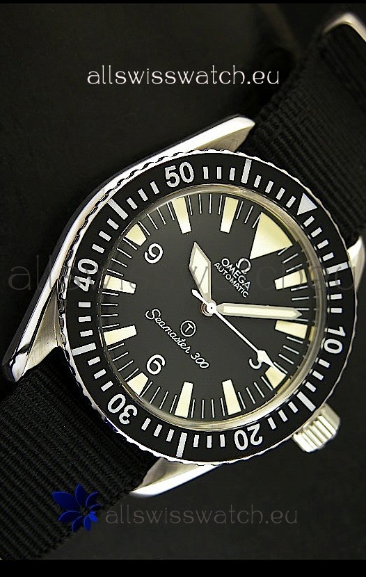 IMG_9081 Omega Seamaster 300 R-Navy Black Dial with Navy Strap Replica 4