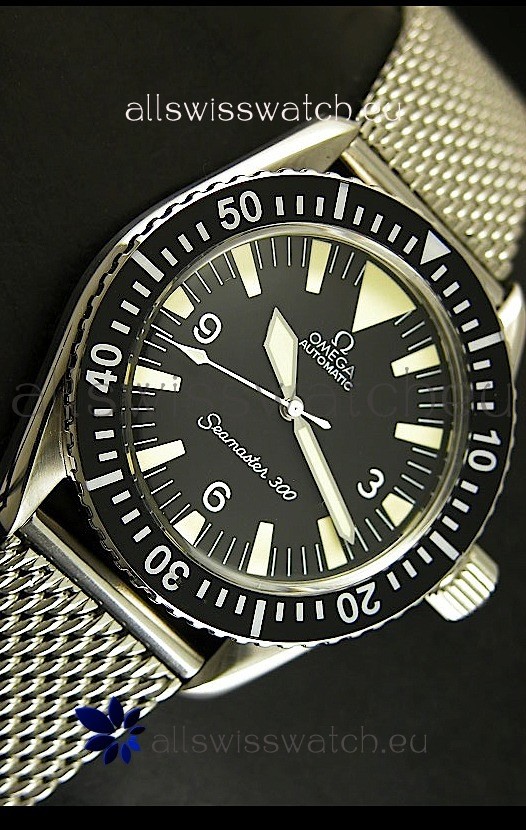 IMG_9081 Omega Seamaster 300 Black Dial with Mesh Strap Replica 4