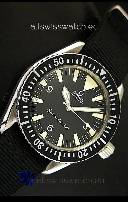 IMG_9081 Omega Seamaster 300 Black Dial with Navy Strap Replica 4
