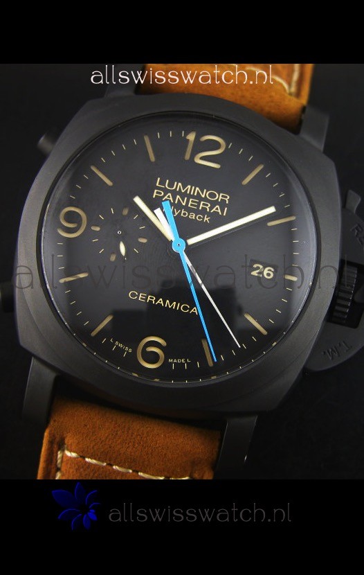 IMG_9081 Panerai Luminor PAM00580 1950 3 Days Chrono Flyback Ceramica P.9100 Movement Replica 4