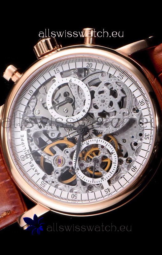 IMG_9081 Patek Philippe Complications Skeleton Chronograph in Rose Gold Replica 4