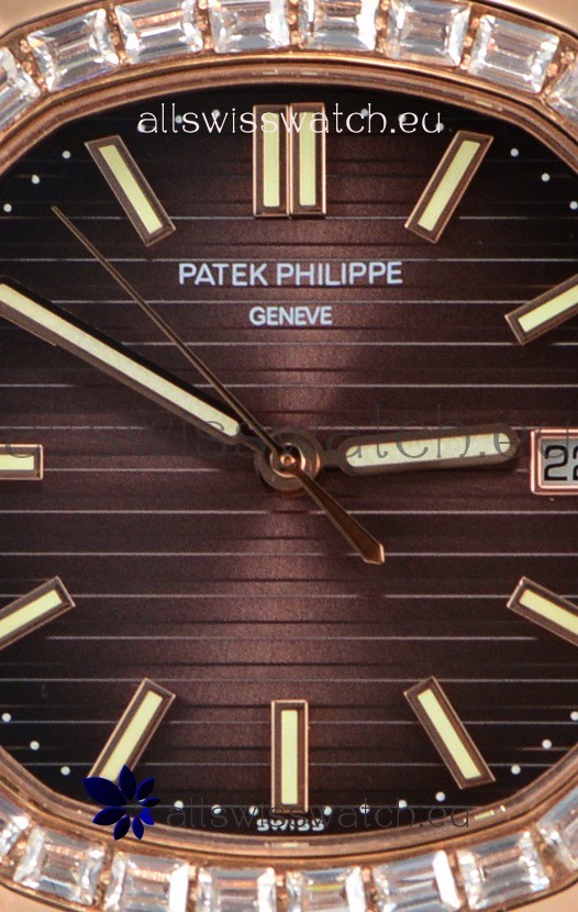 IMG_9081 Patek Philippe Nautilus 5711/1R 1:1 Mirror Baguette Diamonds Bezel Replica 4