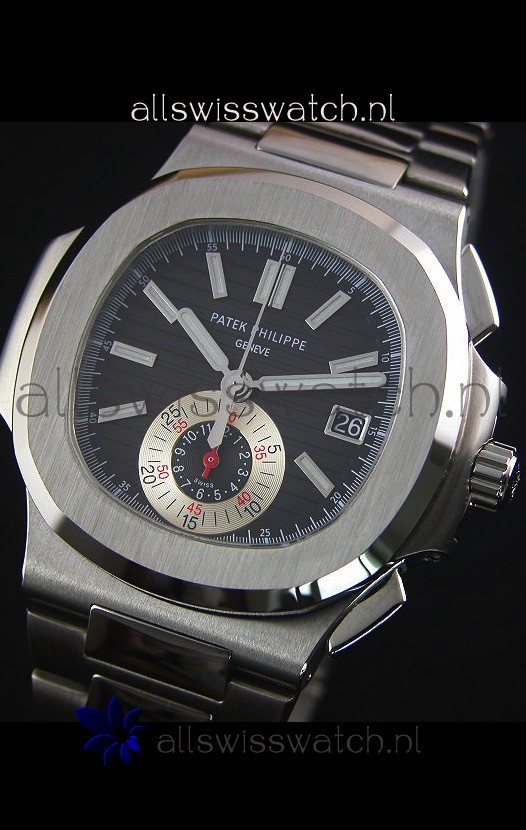 IMG_9081 Patek Philippe Nautilus 5980 Chronograph Steel Case in Black Dial - 1:1 Mirror Replica 4