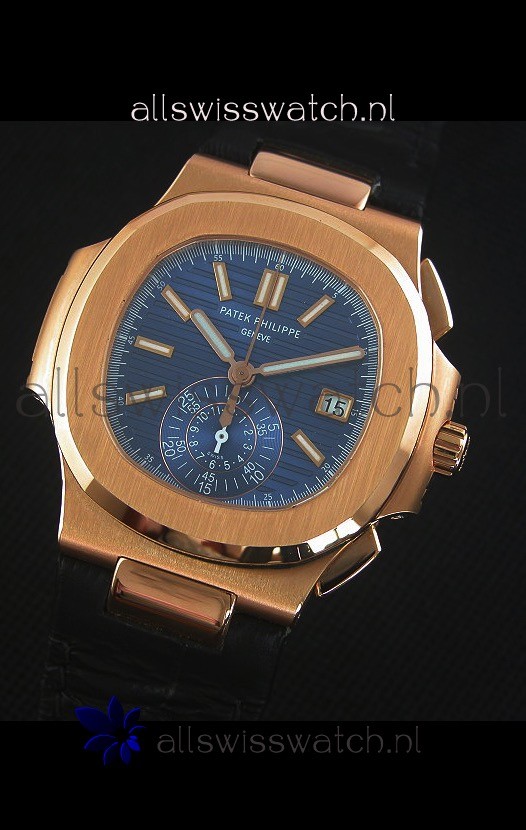 IMG_9081 Patek Philippe Nautilus 5980 Chronograph Rose Gold in Blue Dial - 1:1 Mirror Replica 4