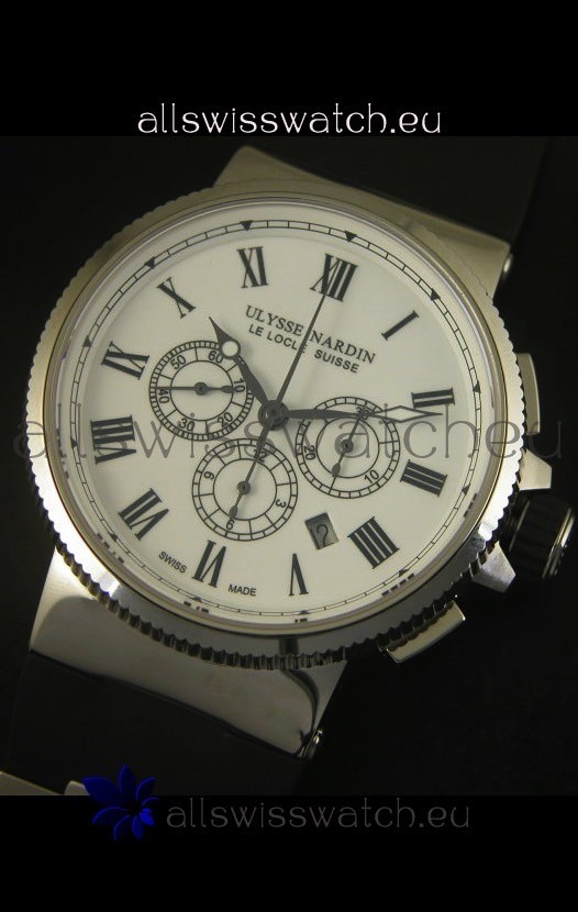 IMG_9081 Ulysse Nardin Marine Chronograph Stainless Steel White Roman Dial - 1:1 Mirror Replica 4
