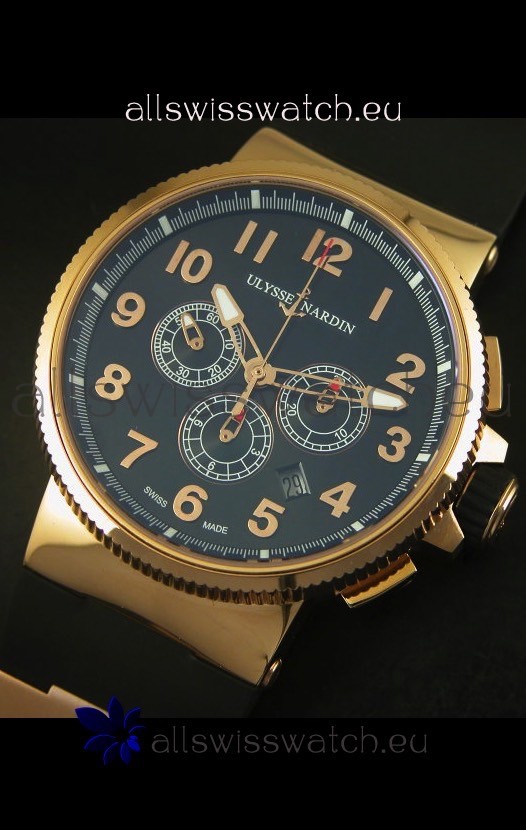 IMG_9081 Ulysse Nardin Marine Chronograph Rose Gold Black Arabic Black Dial - 1:1 Mirror Replica 4
