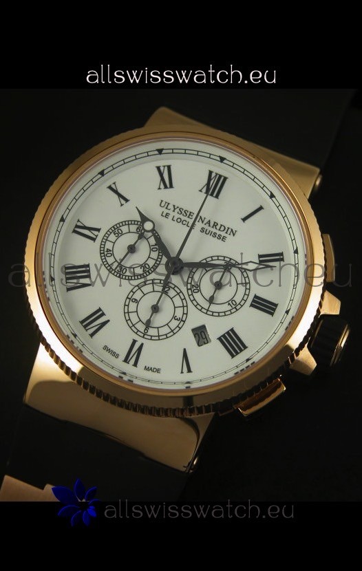 IMG_9081 Ulysse Nardin Marine Chronograph Rose Gold White Roman Black Dial - 1:1 Mirror Replica 4