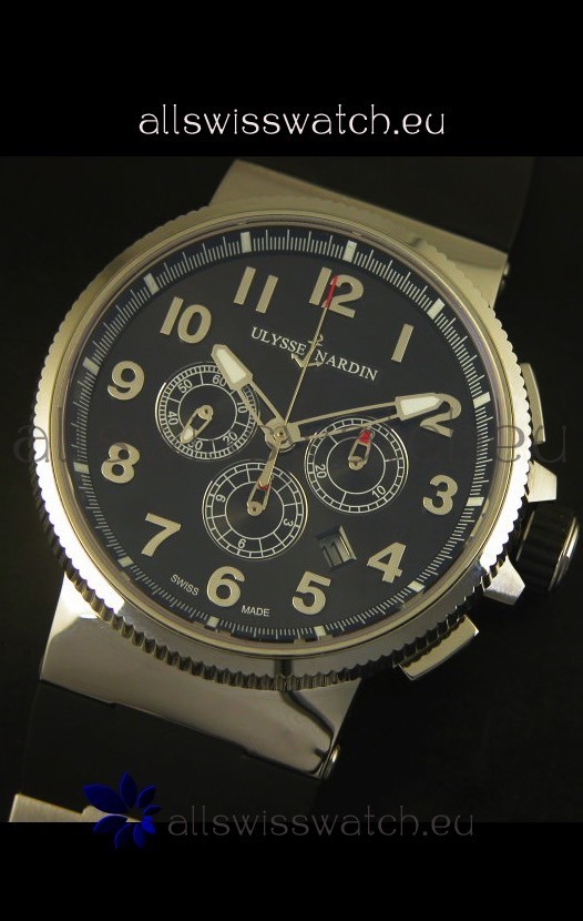IMG_9081 Ulysse Nardin Marine Chronograph Stainless Steel Black Arabic Dial - 1:1 Mirror Replica 4