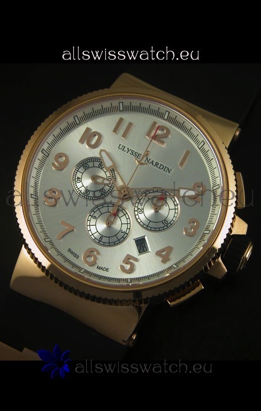 IMG_9081 Ulysse Nardin Marine Chronograph Rose Gold Steel Arabic Black Dial - 1:1 Mirror Replica 4
