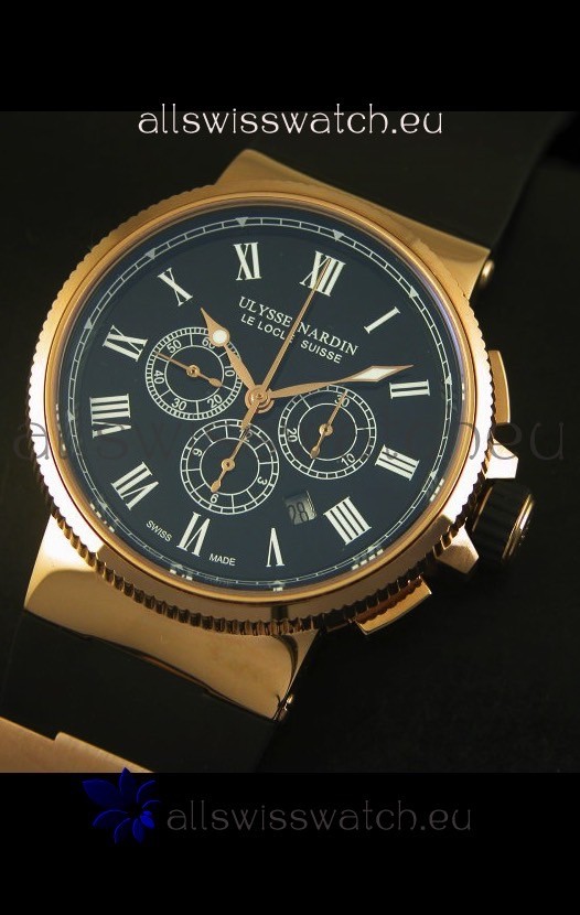 IMG_9081 Ulysse Nardin Marine Chronograph Rose Gold Black Roman Black Dial - 1:1 Mirror Replica 4