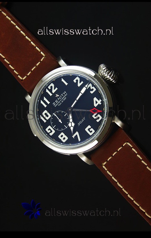 IMG_9081 Zenith Heritage Pilot Type 20 GMT Matte Black Dial 1:1 Mirror Replica 4