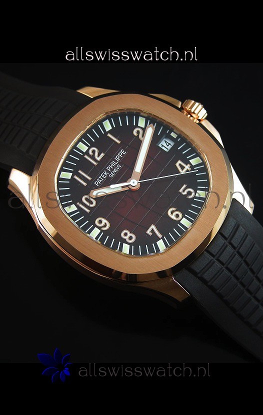 IMG_9081 Patek Philippe Aquanaut Jumbo Rose Gold 1:1 Mirror - Wine Colored Dial Replica 4