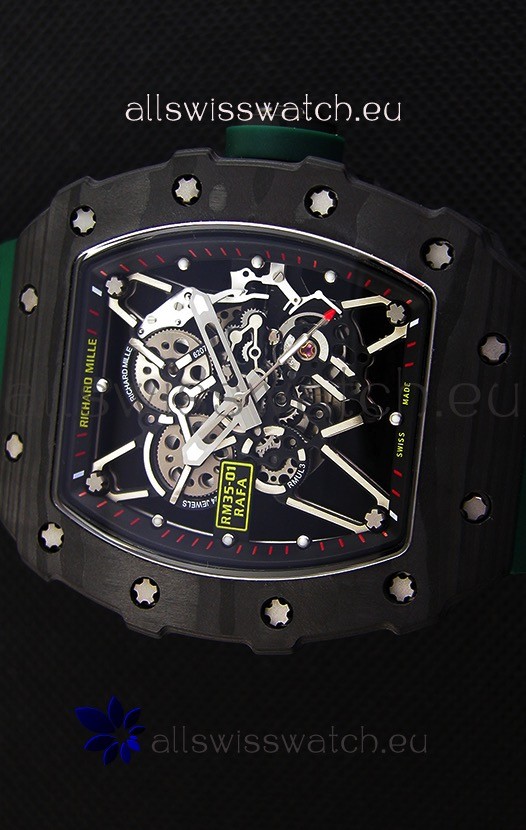 Richard Mille RM35-01 Rafael Nadal Forged Carbon Case with Green Strap  Replica 4