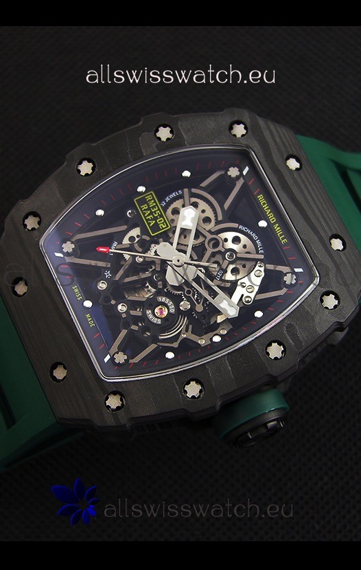 IMG_9081 Richard Mille RM35-02 Rafael Nadal Forged Carbon Case with Green Strap Replica 4