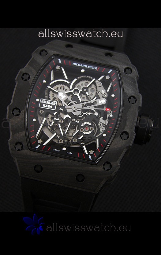 IMG_9081 Richard Mille RM35-2 Rafael Nadal Forged Carbon Case with Black Strap Replica 4