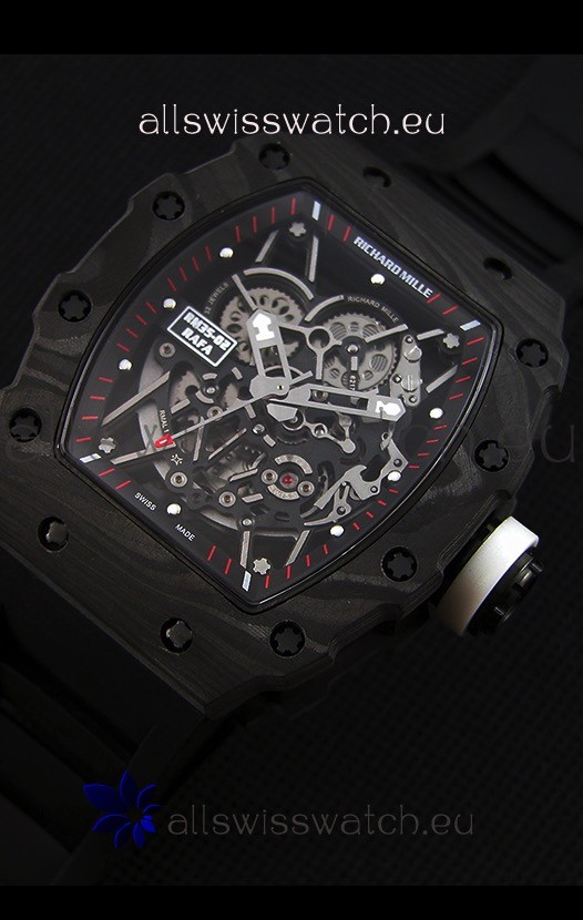 IMG_9081 Richard Mille RM35-2 Rafael Nadal Forged Carbon Case with Black Strap Replica 4