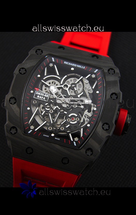 IMG_9081 Richard Mille RM35-2 Rafael Nadal Forged Carbon Case with Red Strap Replica 4