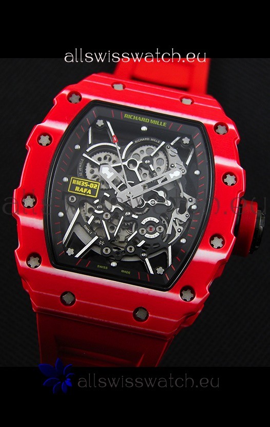 IMG_9081 Richard Mille RM35-02 One Piece Red Forged Carbon Case in Red Strap Replica 4