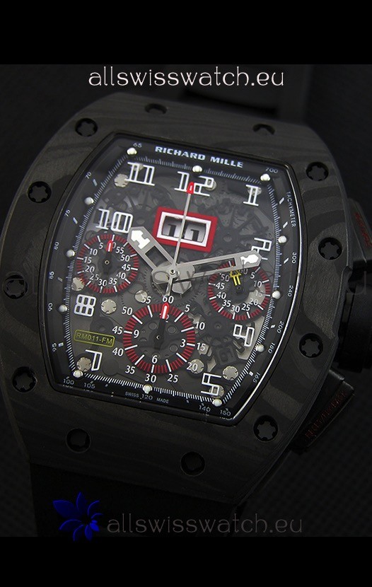 IMG_9081 Richard Mille RM011-FM Felipe Massa One Piece Black Forged Carbon Case in Black Strap Replica 4
