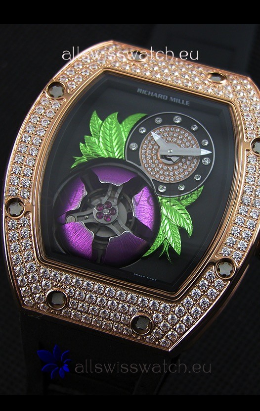 Richard Mille 19-02 Tourbillon Fleurin Pink Gold Replica 4