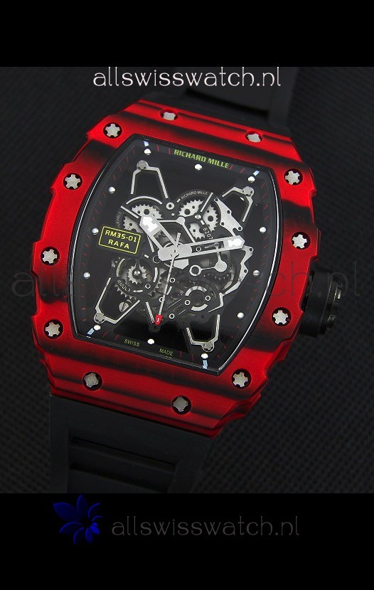 IMG_9081 Richard Mille RM35-01 One Piece Red Forged Carbon Case in Black Strap Replica 4