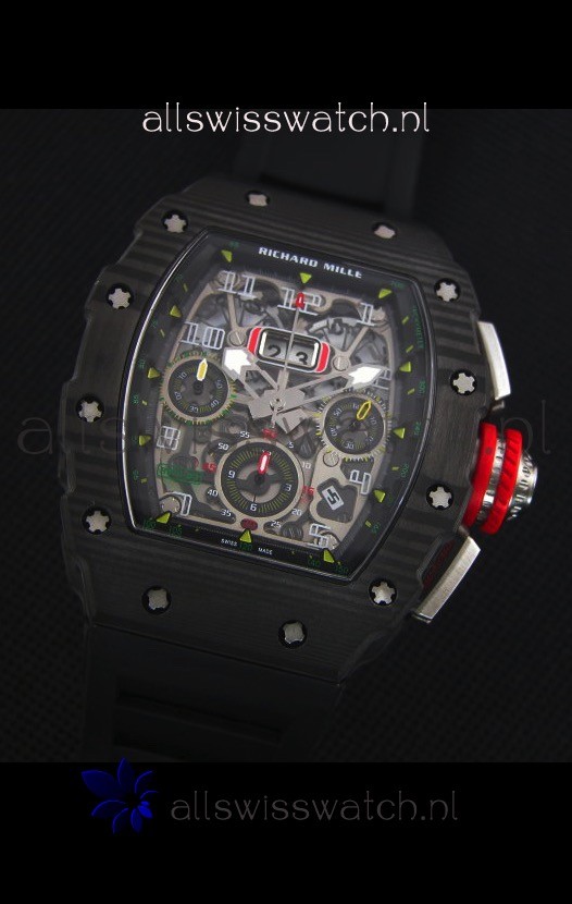 IMG_9081 Richard Mille RM011-03 One Piece Black Forged Carbon Case in Black Strap Replica 4