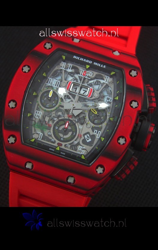 IMG_9081 Richard Mille RM011-03 One Piece Red Forged Carbon Case in Red Strap Replica 4