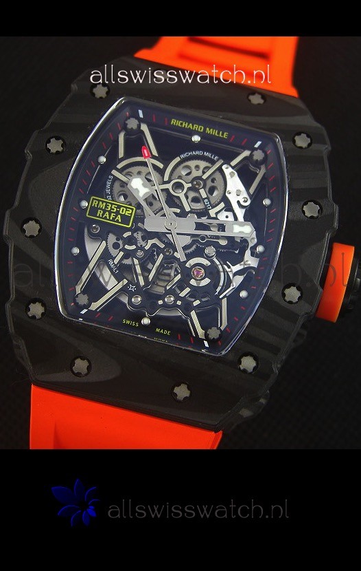 IMG_9081 Richard Mille RM035-2 Rafael Nadal Forged Carbon Case with Red Rubber Strap Replica 4