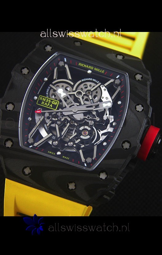 IMG_9081 Richard Mille RM035-2 Rafael Nadal Forged Carbon Case with Yellow Rubber Strap Replica 4