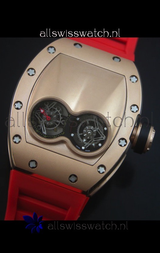 IMG_9081 Richard Mille RM053 Tourbillon Pablo Mac Donough Pink Gold Case Red Strap Replica 4